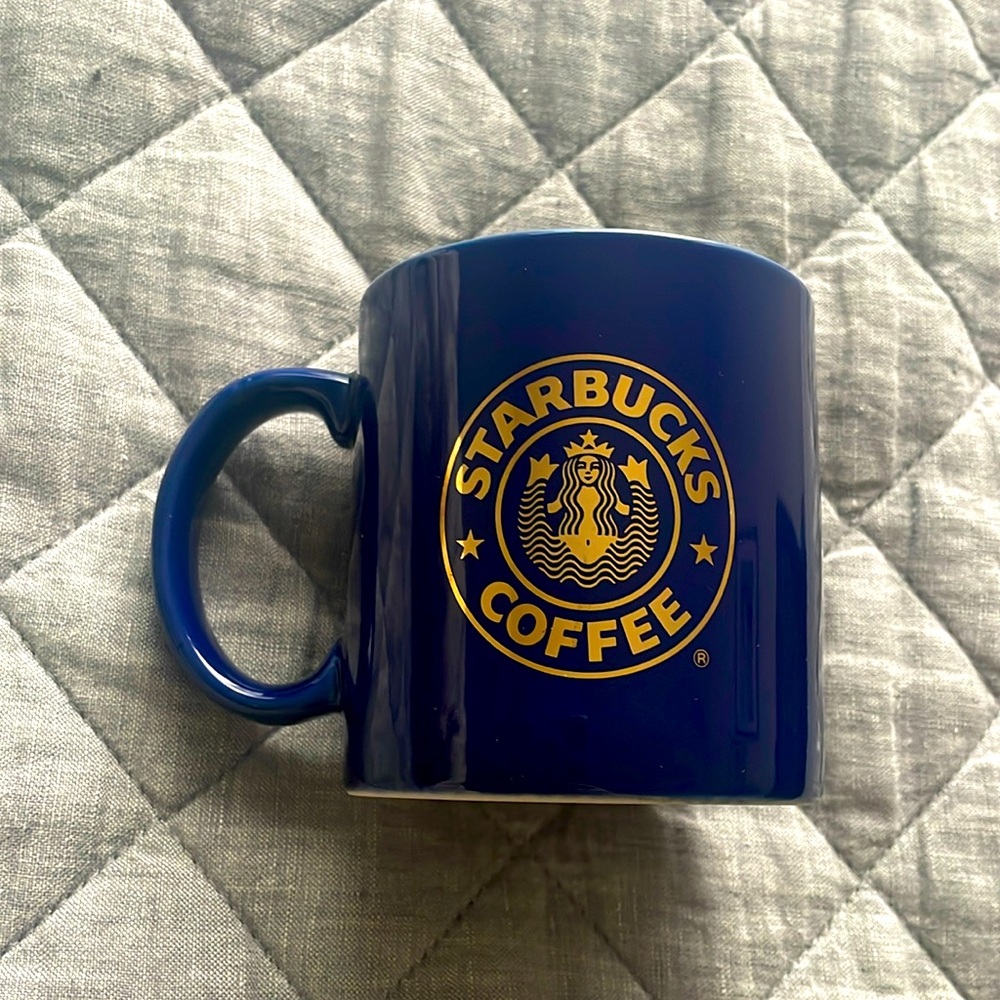 Royal Blue and Gold Starbucks Logo Vintage Ceramic Coffee Mug